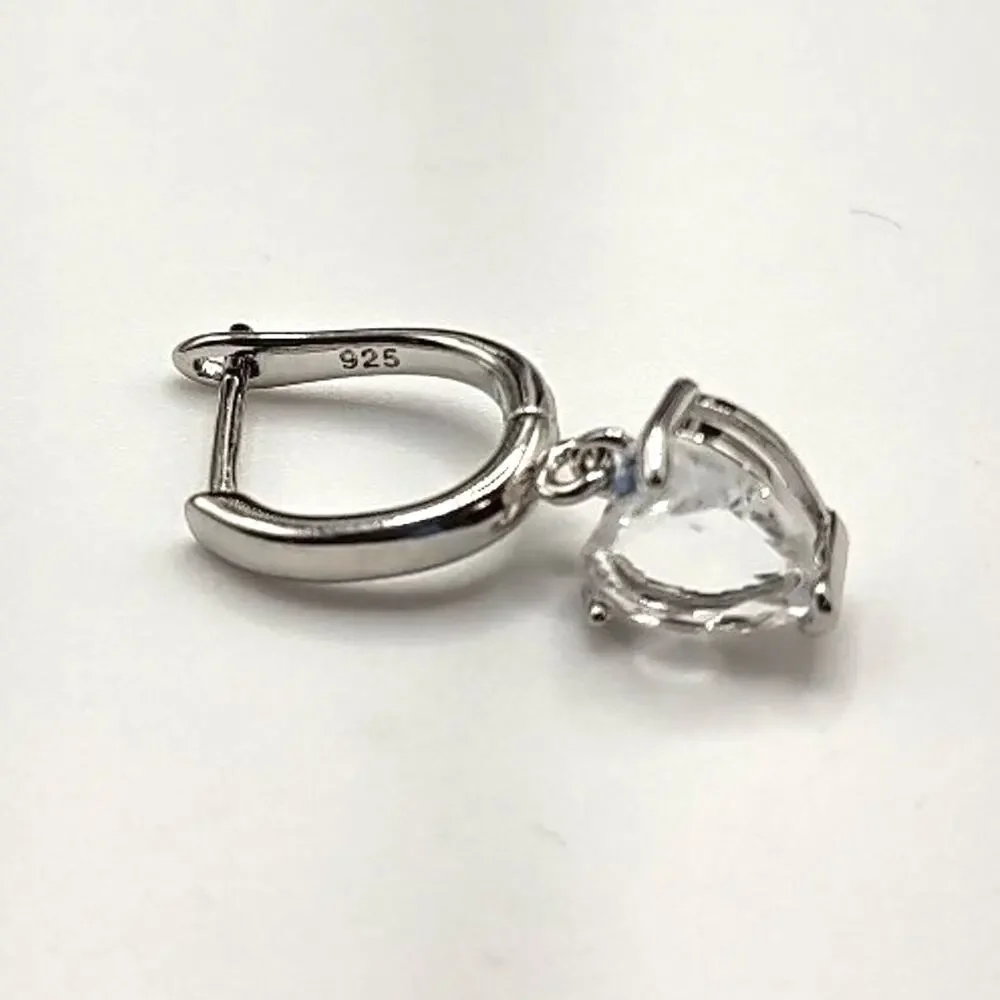 925 Silver Necklace Ring & Earring Set White CZ Diamond Heart Stones Valentines